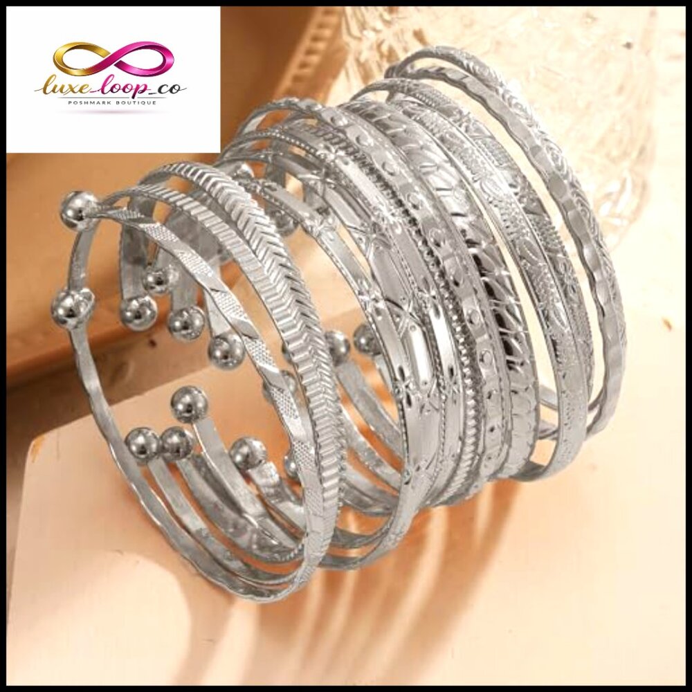 Gold Plated Stackable Bangle Bracelet Set, Adjust… - image 4